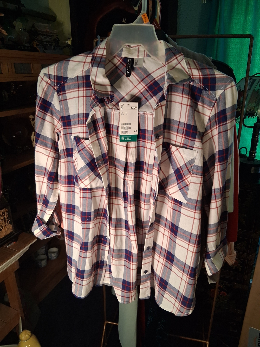 Classic Women's Plaid Button-Up Shirt - Blue & White